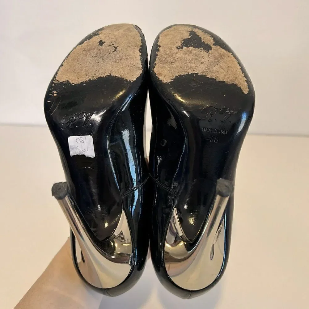 Roger Vivier Black Patent Leather Pumps with Silver Trompette Heels - Picture 5 of 8